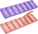 Organizador semanal de píldoras,2 Pack Gran Caja de píldoras diarias de vitaminas,Portable Travel Friendly 7 Day Pill Containers Medicine Holder,Handbag Outdoor Camping Small Pill Case for Supplements Fish Oill