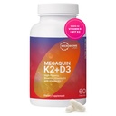 Laboratorios de microbioma MegaQuin D3 + K2 - Vitamina D3 K2 de alta potencia Suplemento - Bioactive &amp; Bioavailable - Vitamina D3 5000 iu &amp; MK-7 - Bono de soporte, corazón, Nerve &amp; Immune Health (60 cápsulas)