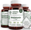 Natural Nutra Vegan Melatonin 3mg, ayuda a mejorar la salud del corazón, apoya el sistema inmunológico, ayuda a la salud celular y la salud del corazón, contribuya al bienestar general, mejore la calidad del sueño, libre de gluten, 60 tabletas