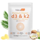 Vitamina D3 K2 Capsules, D3 comprimidoK2 Suplemento de vitamina, vitamina D3 y K2, D3 Suplemento,Replenish K2 D3 Coconut Oil Softgels (120)