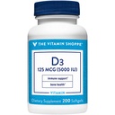 La vitamina Shoppe Vitamina D3 5000IU Softgel, soporta la salud ósea &amp; inmunológica, ayudas en el crecimiento celular " Absorción de calcio, libre de gluten " Una vez Daily Formula (200 Softgels)