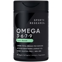 Sports Research® Vegan Omega 3-6-7-9 - 1200 mg de ácidos grasos omega multi-spectrum Certified Non-GMO Fórmula con hebilla de mar y aceite de borrado - 90 Veggie Softgels