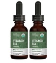 USDA Vitamina Orgánica B12 2000mcg Sublingual Liquid Supplement (2-Pack) - Vegan Methylcobalamin Drops for Natural Energy, Maintain Metabolism, and Immune System Support - 1 Fl Oz