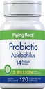 Piping Rock Probiótico Acidophilus Capsules for Women and Men TEN 3 Billion Live Cultures TEN 120 Pills Silencio 14 Strains Supplement TEN Non-GMO, Gluten Free