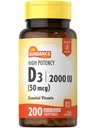 Sundance High Potency D3 2000 UI ← 200 Quick Release Softgels ← Essential Vitamin Fórmula