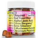 Levadura roja arroz alfa lípoico Ubiquinol CoQ10 Citrus Bergamot Beta-Sitosterol Chromium Picolinate Sugar-Less Gummies w Lion's Mane Turkey Tail Reishi Cordyceps Chaga, Pills Capsules Suplemento Alt