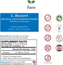 Lactobacillus Reuteri Probiotic Powder 75 Billion cfu's Silencio Hecho en EE.UU. No Additives ← Direct from Manufacturer  No Third-Party Storage ← Digestive &amp; Immune Support  L. Reuteri ← 30 Grams (1.05 OZ)