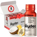 Ryde: Energize Shot ¦ Tropical Flavor ← Green Tea Caffeine, Taurine, Ginseng Extract " B Vitamins TENER 0 Calories, 0 Sugar TEN 2 FL OZ Shots ANTERI Boost energy* (8 Pack)