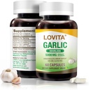 Cápsulas de ajo sin olor de Lovita, 5000mg Equivalente de ajo fresco, 1.25% Extracto de Allicin, soporta el corazón, presión sanguínea, sistema de colesterol, no GMO, libre de gluten, 60 cápsulas veganas