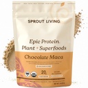 Sprout Living Epic Protein, Plant Based Protein & Superfoods Powder, Chocolate Maca Powder  20 Grams Organic Protein Powder, Vegan, Non Dairy, Non-GMO, Gluten Free, Low Sugar (1 libra, 12 servidos)