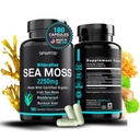 Certified Organic Sea Moss Capsules 2250mg Wildcrafted Irish Sea Moss Burdock Root Bladderwrack Suplemento Raw Seamoss Pills & Powder (Pack of 1 at 180-Caps)