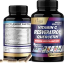 Suplemento de Resveratrol de Cadane Orgánica - 12in1 Blended with VIT.C, Quercetin, Berberine, Turmeric, Green Tea &amp; Más - 90 Capsules 3 Mes