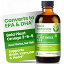 Planta Botánica Bold Omega 3-6-9, con Ahiflower Oil, Vegan Omega 3, Omegas completos de base vegetal para la salud del cerebro, mejor que el Flax, pescado libre, gran sabor, libre de azúcar, sin azúcar, líquido- 4 oz