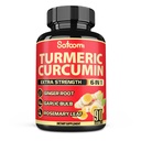 Satoomi 6in1 Turmeric Curcumin Suplemento - 3 Month Supply - 95% Curcuminoides con Ginger Root, Ajo, Rosemary &amp; Black Pepper - 90 cápsulas