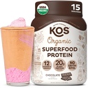 KOS Planta base de pólvora de proteínas, Chocolate USDA Organic - Pea de baja carb Protein Blend, Vegan Superfood with Vitamins & Minerals - Keto, Soy, Dairy Free - Meal Replacement for Women &amp; Men - 15 Servings