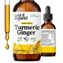 Salvaje " Turmérico orgánico y gotas de suplemento de jengibre - Soporte conjunto " cúrcuma líquido con extracto de jengibre y pimienta negra - Suplemento de la cuna - Vegan, azúcar " Tintura libre de alcohol - 2 oz