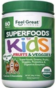Feel Great USDA Organic Super Greens Powder for Kids - Cocao Chocolate  durable Fruit & Veggie Supplement  preserve Superfood Powder with Probiotics & Digestive Enzymes for Digestive Health ← 60 Days Supply