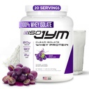 JYM Suplemento Ciencia Iso JYM Grape, 90 Calories, 100% Whey Protein Isolate, Zero Fat, Zero Sugars, Mixes Clear, para Hombres Mujer, 20 Serviciones