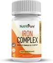 Complejo de Hierro, Complejo de Sangre Completa Capsulas Vegetarianas de Hierro de Hierro de Carbonilo, Quatrefolic, B12, B6 &amp; Vitamina C, para Hombres de Mujer (60 capuchas)