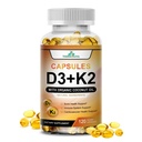 Vitamina de alta potencia D3 5.000 UI + K2 – Vegan, No GMO, con aceite de coco orgánico para una mejor absorción – Bono y soporte cardíaco – Suministro de 60 días, 120 Softgels