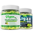 Vegan Omega 3 Gummies 1000mg con Multivitamina Vegan para Mujeres Hombres con Hierro, Vitamina B12, A, D3, K2, Algae Omega 3, Magnesio, Zinc