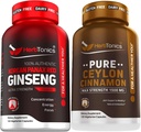 Coreana Red Panax Ginseng 1500mg - High Potency Ginseng for Energy, Performance &amp; Immune Support for Men & Mujer - Pure Ceylon Cinnamon Capsules for Enhanced Well-Being - 1500mg per Serving