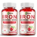 Suplemento de hierro Gummies para mujeres, hombres &amp; niños, 65 mg de hierro &amp; 250 mg Vitamina C por ser - Sangre saludable, energía &amp; apoyo inmunológico Hierro Vitamina Gummy con folato, 2 Pack