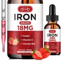Suplemento de hierro líquido para mujeres &amp; hombres gotas de hierro Suplementos de hierro para la anemia con folato, vitamina C, B12 para la célula de sangre roja Apoyo-Strawberry, 2 Fl Oz