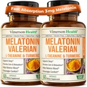 Melatonin Sleep Aid con L Theanine " Valerian Root – Suplemento Turmeric – Curcumina Turmérica con Ginger " Black Pepper – L-Theanine " Melatonin 3mg para el sueño, la calma y el alivio de estrés – 2 Pack