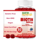 SHIFAA NUTRITION Vegan Biotin Gummies for Adult &amp; Kids TEN 90 Gummies TEN 5000 mcg 45 Servings ← Non-GMO TEN Gluten, Gelatin, Peanuts, Egg &amp; Dairy Free ← Biotin Gummy Vitamins for Hair, Skin & Nails Halal