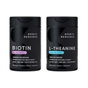 Investigación Deportiva Vegan Biotina 10.000mcg con aceite de coco Max Strength Vitamin B7 120 Softgels (4 mes de suministro) y doble fuerza L-Theanine Suplemento para Focus, Relax &amp; Alertness 200mg 60 Con
