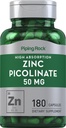 Piping Rock Zinc Picolinate 50mg  180 Capsules ← Non-GMO, Gluten Free Supplement