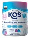KOS Energizing Blue Spirulina Blend - USDA Certified Organic - B Vitaminas, Ashwagandha, Ginseng, Adaptogens, Biotin - Vegan Pre Workout Powder - Caffeinated, Berry Flavored, 28 Servings