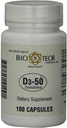 Bio-Tech Pharmacal D3-50 50.000 UI, 100 cápsulas Ð Suplemento natural Ð Soportes Bone, Heart Neuromuscular, &amp; Immune Health Đ No Dairy, Fish, Gluten, Peanut, Shellfish, &amp; Soy