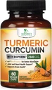 Curcumin Turmeric Suplemento 2600mg - 95% Curcuminoides con Turmeric Orgánica " BioPerine Black Pepper Extract for Best Absorption, Natural Vegan Joint Support, Non-GMO, Bottled in USA - 60 cápsulas