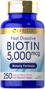 Carlyle Biotin 5000mcg ← 250 Fast Dissolve Tablets ¦ Vegetarian, Non-GMO, Gluten Free Supplement