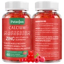 TEN High Absorption Calcium Magnesium Zinc Gummies, Sugar Free Calcium Magnesium Zinc Supplement with D3 ← Bone & Teeth Strength ← Muscle & Nerve Función  Vegan ← Raspberry Flavor ← 1 Pack
