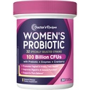 Recetas del médico Probióticos para Mujeres, 100 millones de francos CFU 32 Strains, con fibra prebiótica, enzimas & arándano, Vaginal Urinary Digestive & Immune, No Yeast, Shelf Stable, Delayed Release, 30 caps