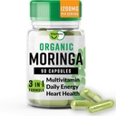 Orgánica Moringa, Antioxidante de Nutriente Apoyo con Vitamina C, A, E, Calcio, Potasio, Hierro, Magnesio, Proteína " Aminoácidos para Hidratación " Energía, Vegan, 1200 MG Por Serving, 90 TC