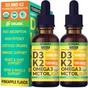 (2 Pack) Vitamina Orgánica D3 K2 gotas con aceite MCT Omega 3, Maximum Strength Vitamin D Liquid 5000 UI, No Fillers, Líquido no GMO D3 para la absorción más rápida y soporte inmunológico (Pineapple, 2 Fl Oz)