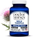 Doctor Morse Milk Thistle Suplemento 25:1 Extracto 600mg Equivalente a 15000mg, Liver Detox Support 4:1 Extracto 300mg Equivalente a 1200mg Dandelion Root - FDA Certified Ultra Potent Formula - 60 Caps