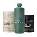 Collagen Peptides Hidrolyzed Tipo 1 & 3 Collagen Powder Protein Suplemento, Keto MCT Aceite de coco orgánico - triple ingrediente C8, C10, C12 MCT y vitamina D3 K2 con aceite de coco