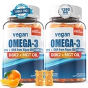 Vegan Omega 3 Gummies 1280mg + Vitamina D3 K2 (MK7), Omega 3 Fish Oil Alternative for Adults, w/Algae EPA 600mg &amp; DHA 400mg, MCT Oil - No Fish Taste - for Brain, Eye, Immune Health, Sugar Free, 2 Pack
