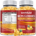 1 Pack Vegan 80MG Iron Suplemento Gummies for Women &amp; Men - Vitamina A, C, B para adultos &amp; niños - Blood & Builder & Energy Support for Iron Deficiency, Anemia - 60 Condes Pineapple Flavor Gummies