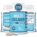 Péptidos Multi Collagen Premium (Tipos I, II, II, V, X) - Píldoras de colágeno para el cuidado de la piel, el crecimiento del cabello, uñas &amp; juntas - Vitamina C, Ácido Hialurónico, Biotina, Gluten Gratis - 120 cápsulas de colágeno