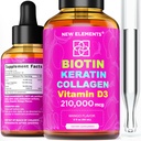 Líquido Biotina Collagen Peptides &amp; Vitamina D3 para el crecimiento del cabello MCT gotas de aceite 210,000mcg - Fórmula poderosa para la piel del cabello y uñas, suplemento de crecimiento del cabello más avanzado para hombres y mujeres