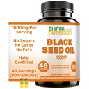 SHIFAA NUTRITION Halal Black Seed Oil  1000mg 45 Serviciones ← Nigella Sativa, Kalonji ← Apoya el cabello, la piel, las articulaciones, el corazón, la digestión