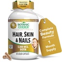 Botanic Choice Hair Skin and Nails Vitaminas - Biotin Suplemento con Collagen, Vitamina C, & Iron - Super Antioxidante Blend con aceite de argán y ácido hialurónico - 60 cápsulas líquidos