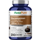 NusaPure Glucomannan 1000 mg por Serving 200 Veg Caps (BioPerine, Non-GMO, Vegan) Konjac Root