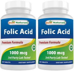 Best Naturals Folic Acid 1000 mcg (Vitamin B9), 240 Tabletas (1000 mcg (Pack of 2))